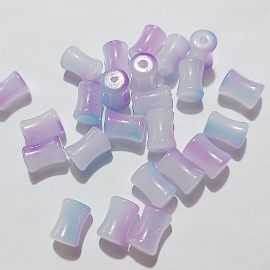 Picture of Lampwork Glass Beads Bamboo-shaped Purple & Blue Gradient Color About 12mm x 8.5mm, Hole: Approx 1.2mm, 100 PCs