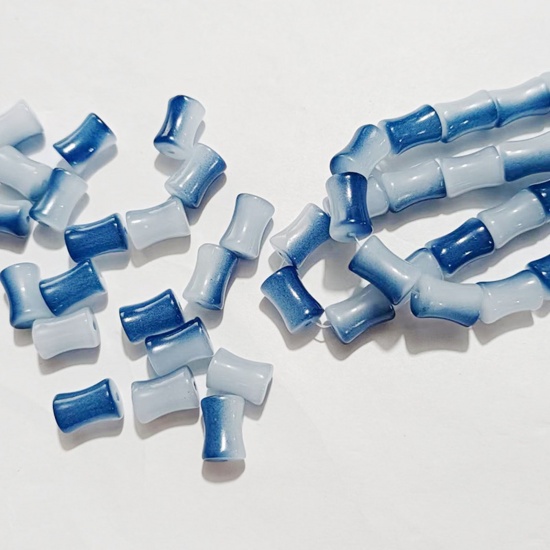 Picture of Lampwork Glass Beads Bamboo-shaped Ink Blue About 12mm x 8.5mm, Hole: Approx 1.2mm, 100 PCs