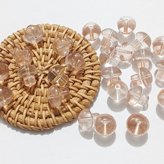Picture of Lampwork Glass Beads Mushroom Peachy Beige About 13.5mm x 13.5mm, Hole: Approx 1.4mm, 50 PCs