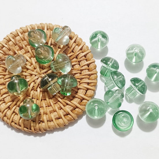 Picture of Lampwork Glass Beads Mushroom Green About 13.5mm x 13.5mm, Hole: Approx 1.4mm, 50 PCs