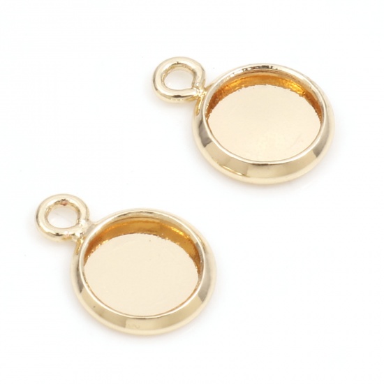 Picture of Brass Charms 14K Gold Color Round Cabochon Settings (Fits 6mm Dia.) 11mm x 8mm, 5 PCs                                                                                                                                                                         