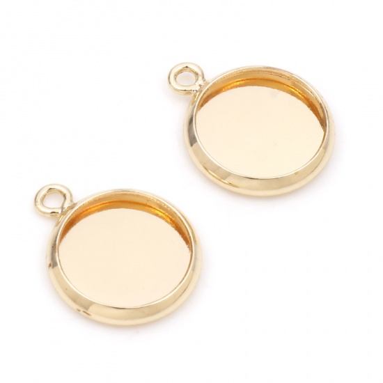 Picture of Brass Charms 14K Gold Color Round Cabochon Settings (Fits 10mm Dia.) 15mm x 12mm, 5 PCs                                                                                                                                                                       