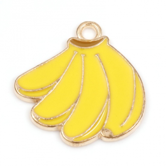 Picture of Zinc Based Alloy Charms Gold Plated Yellow Fruit Banana Fruit Enamel 21mm x 20.5mm, 10 PCs