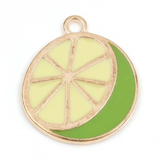 Picture of Zinc Based Alloy Charms Gold Plated Green Lemon Fruit Enamel 23mm x 20mm, 10 PCs