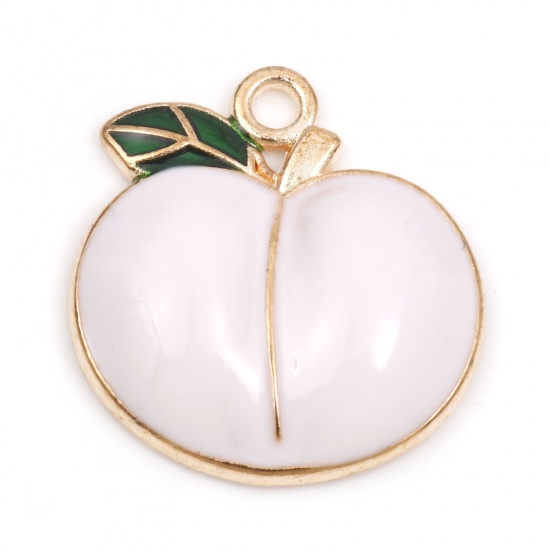 Picture of Zinc Based Alloy Charms Gold Plated Light Pink Fruit Peach Enamel 21mm x 20mm, 10 PCs