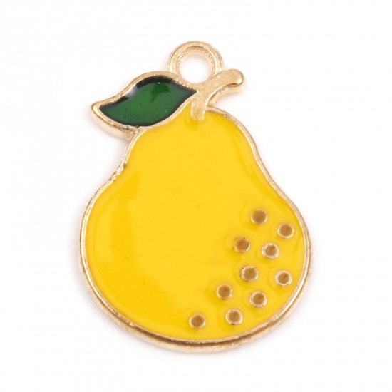 Picture of Zinc Based Alloy Charms Gold Plated Yellow Pear Fruit Fruit Enamel 23mm x 17mm, 10 PCs