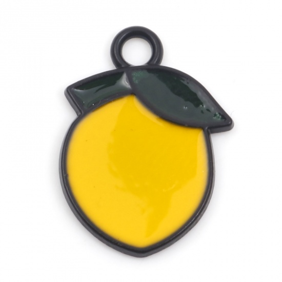 Picture of Zinc Based Alloy Charms Black Yellow Lemon Fruit Enamel 18mm x 13mm, 10 PCs