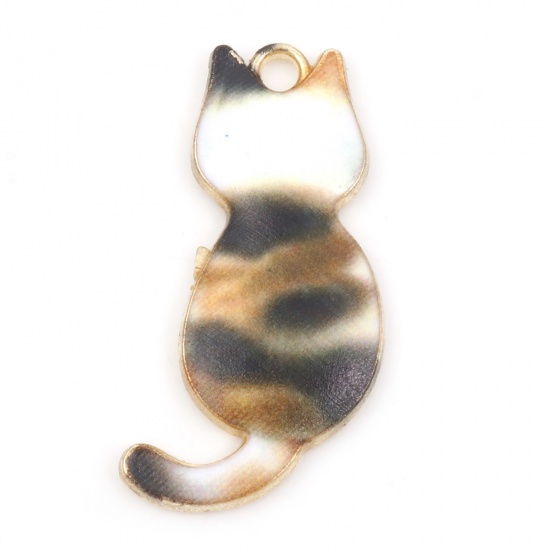 Picture of Zinc Based Alloy Pendants Gold Plated Multicolor Cat Animal Enamel 3cm x 1.6cm, 10 PCs