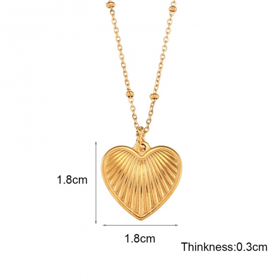 Picture of 304 Stainless Steel Ins Style Necklace Gold Plated Heart Stripe 40cm(15 6/8") long, 1 Piece