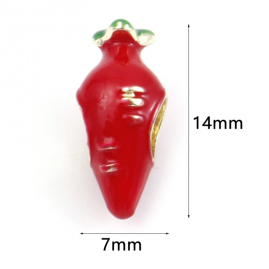 Image de Perles à Gros Trou de Style Européen 3D en Alliage de Zinc Rouge Radis Émail 14mm x 7mm, Trou: Environ 4mm, 5 Pcs