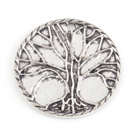 Picture of Zinc Based Alloy Pendants Antique Silver Color Round Tree of Life 3cm Dia., 5 PCs