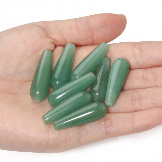 Picture of Green Aventurine ( Natural ) Loose Spacer Beads Drop Green About 30mm x 10mm, 2 PCs