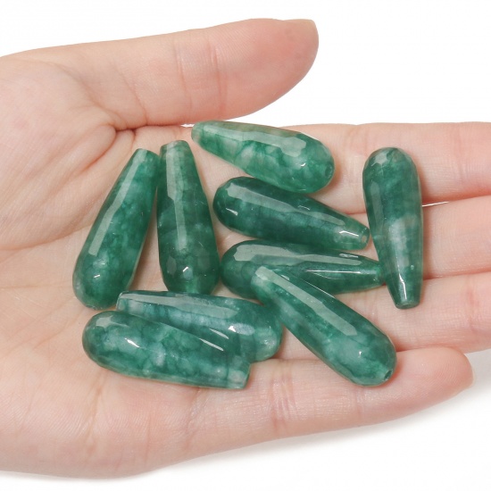 Picture of Chalcedony ( Natural ) Loose Spacer Beads Drop Dark Green About 30mm x 10mm, 2 PCs
