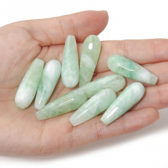 Image de Perles d'entretoise en Jade blanche ( Naturel ) Goutte d'Eau Emernaude Env. 30mm x 10mm, 2 Pcs