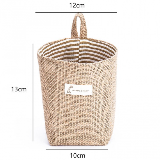 Picture of Cotton & Linen Storage Container Box Basket Brown Yellow Stripe Hanging 10cm x 13cm, 1 Piece
