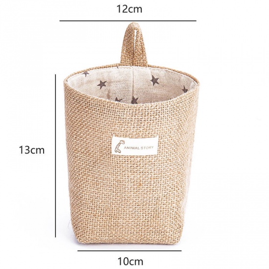 Picture of Cotton & Linen Storage Container Box Basket Gray Star Hanging 10cm x 13cm, 1 Piece