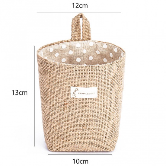 Picture of Cotton & Linen Storage Container Box Basket Beige Dot Hanging 10cm x 13cm, 1 Piece