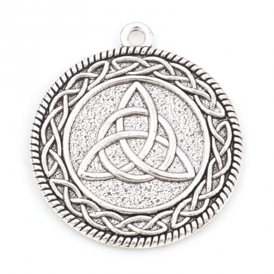 Picture of Zinc Based Alloy Religious Pendants Antique Silver Color Round Celtic Knot 3.2cm x 2.8cm, 10 PCs