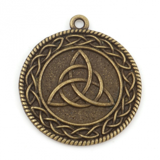 Picture of Zinc Based Alloy Religious Pendants Antique Bronze Round Celtic Knot 3.2cm x 2.8cm, 10 PCs