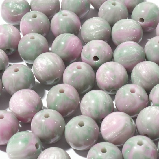 Picture of Resin Spacer Beads Single Hole Round Light Pink Pearlized Imitation Tiger's Eyes About 12mm Dia, Hole: Approx 2mm, 10 PCs
