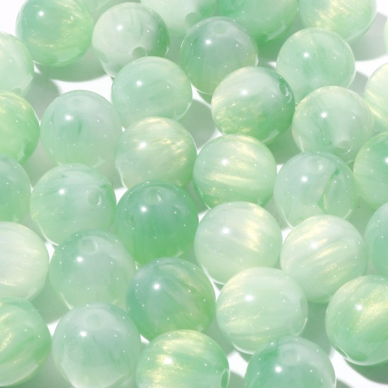 Picture of Resin Spacer Beads Single Hole Round Green Pearlized Imitation Tiger's Eyes About 12mm Dia, Hole: Approx 2mm, 10 PCs