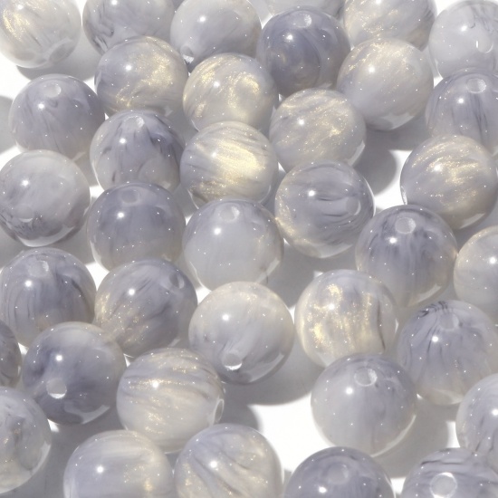 Picture of Resin Spacer Beads Single Hole Round Gray Pearlized Imitation Tiger's Eyes About 12mm Dia, Hole: Approx 2mm, 10 PCs