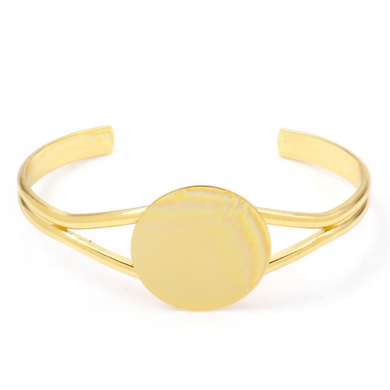Picture of Brass Cabochon Settings Open Cuff Bangles Bracelets Findings Gold Plated (Fits 25mm Dia.) 16cm(6 2/8") long, 1 Piece                                                                                                                                          