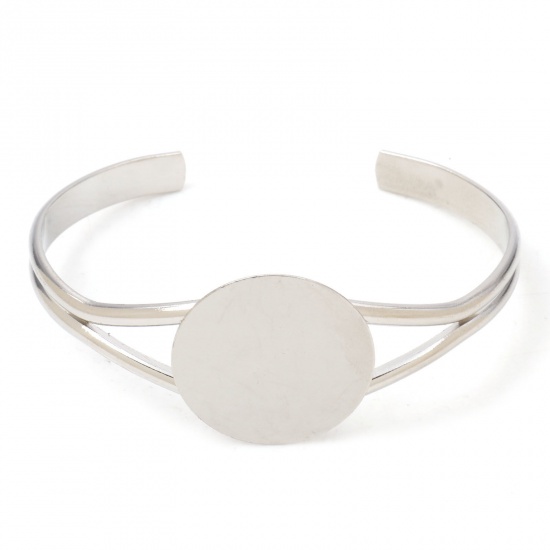 Picture of Brass Cabochon Settings Open Cuff Bangles Bracelets Findings Silver Tone (Fits 25mm Dia.) 16cm(6 2/8") long, 1 Piece                                                                                                                                          