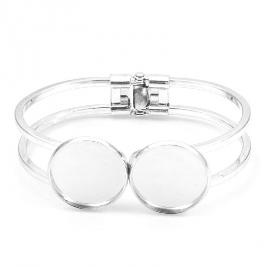 Picture of Brass Cabochon Settings Bangles Bracelets Findings Silver Plated (Fits 20mm Dia.) 19.5cm(7 5/8") long, 1 Piece                                                                                                                                                