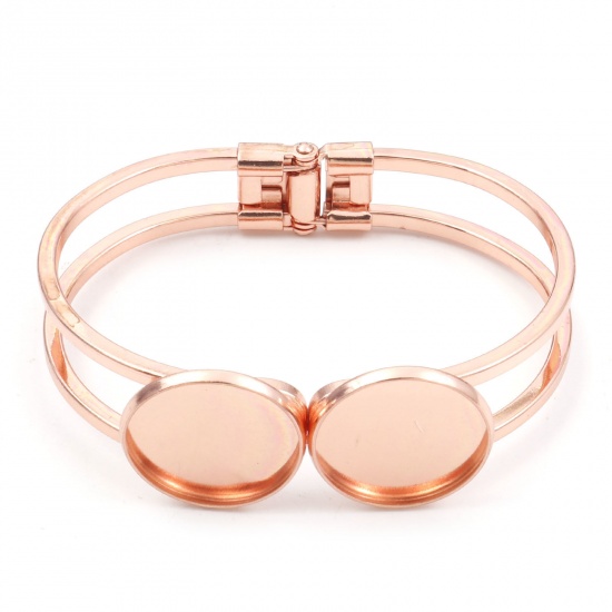 Picture of Brass Cabochon Settings Bangles Bracelets Findings Rose Gold (Fits 20mm Dia.) 19.5cm(7 5/8") long, 1 Piece                                                                                                                                                    