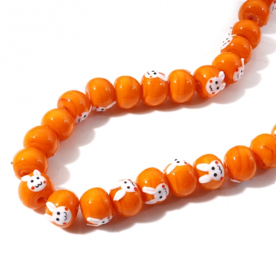 Picture of Lampwork Glass Beads Abacus Orange Rabbit About 14mm Dia, Hole: Approx 2.2mm, 2 PCs