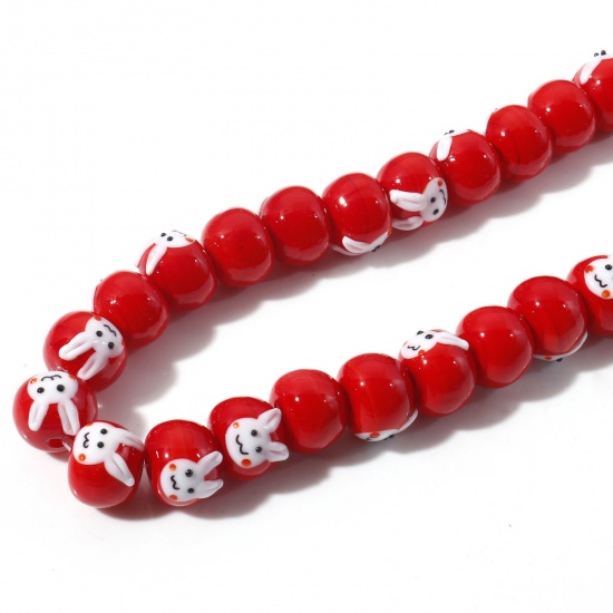 Picture of Lampwork Glass Beads Abacus Red Rabbit About 14mm Dia, Hole: Approx 2.2mm, 2 PCs