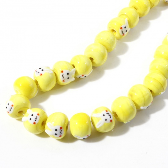 Picture of Lampwork Glass Beads Abacus Yellow Rabbit About 14mm Dia, Hole: Approx 2.2mm, 2 PCs