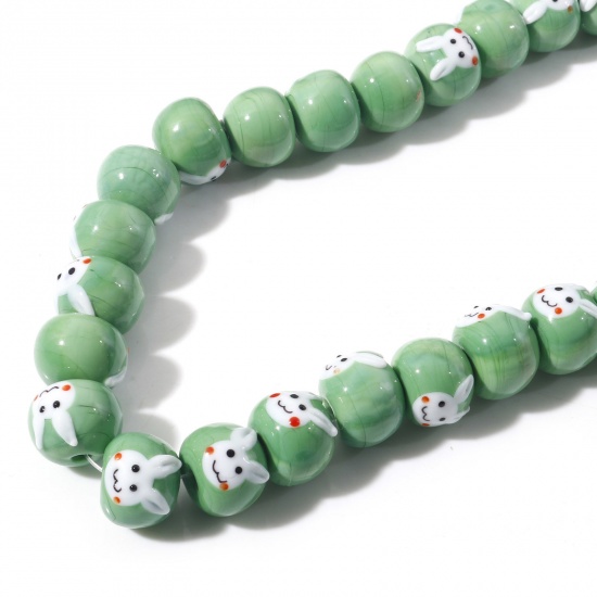 Picture of Lampwork Glass Beads Abacus Green Rabbit About 14mm Dia, Hole: Approx 2.2mm, 2 PCs