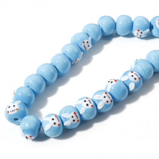 Picture of Lampwork Glass Beads Abacus Blue Rabbit About 14mm Dia, Hole: Approx 2.2mm, 2 PCs