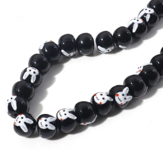 Picture of Lampwork Glass Beads Abacus Black Rabbit About 14mm Dia, Hole: Approx 2.2mm, 2 PCs