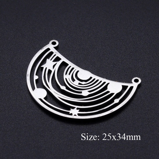 Picture of 201 Stainless Steel Connectors Silver Tone Star Universe Planet 34mm x 25mm, 1 Piece