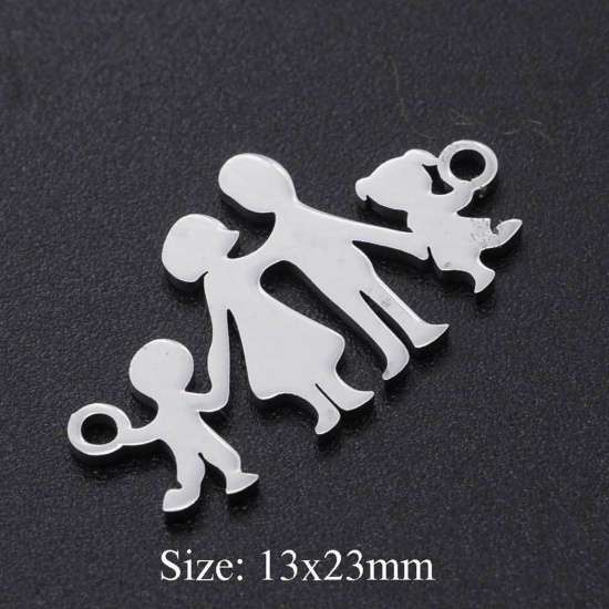 Picture of 201 Stainless Steel Family Jewelry Connectors Silver Tone Parents And Child 23mm x 13mm, 1 Piece