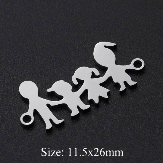 Picture of 201 Stainless Steel Family Jewelry Connectors Silver Tone Parents And Child 26mm x 11.5mm, 1 Piece