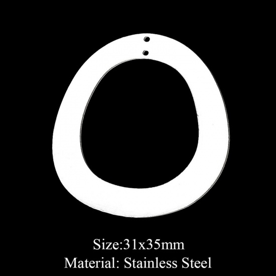 Image de Pendentifs en 201 Acier Inoxydable Annulaire Argent Mat 35mm x 31mm , 1 Pièce
