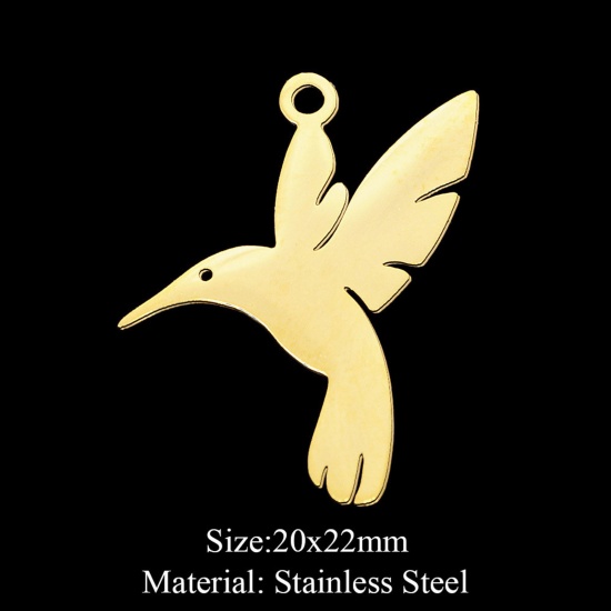 Picture of 201 Stainless Steel Charms Gold Plated Hummingbird 22mm x 20mm, 1 Piece