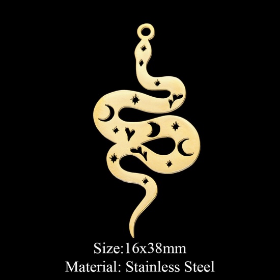Picture of 201 Stainless Steel Pendants Gold Plated Snake Animal 38mm x 16mm, 1 Piece