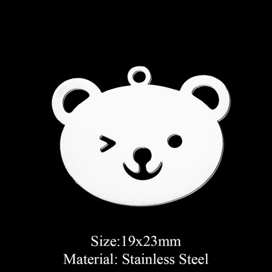 Picture of 201 Stainless Steel Charms Silver Tone Bear Animal 23mm x 19mm, 1 Piece