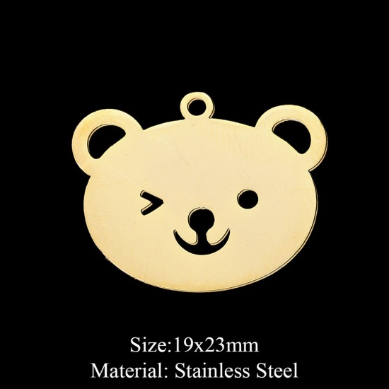 Picture of 201 Stainless Steel Charms Gold Plated Bear Animal 23mm x 19mm, 1 Piece