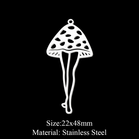 Picture of 201 Stainless Steel Pendants Silver Tone Mushroom 48mm x 22mm, 1 Piece