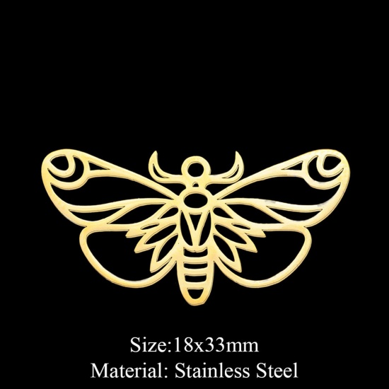 Picture of 201 Stainless Steel Pendants Gold Plated Butterfly Animal 33mm x 18mm, 1 Piece