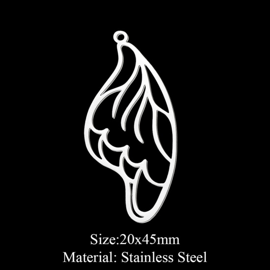 Picture of 201 Stainless Steel Pendants Silver Tone Wing 45mm x 20mm, 1 Piece