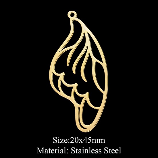 Picture of 201 Stainless Steel Pendants Gold Plated Wing 45mm x 20mm, 1 Piece