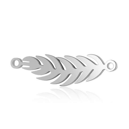 Picture of 201 Stainless Steel Connectors Silver Tone Feather 22mm x 6mm, 1 Piece
