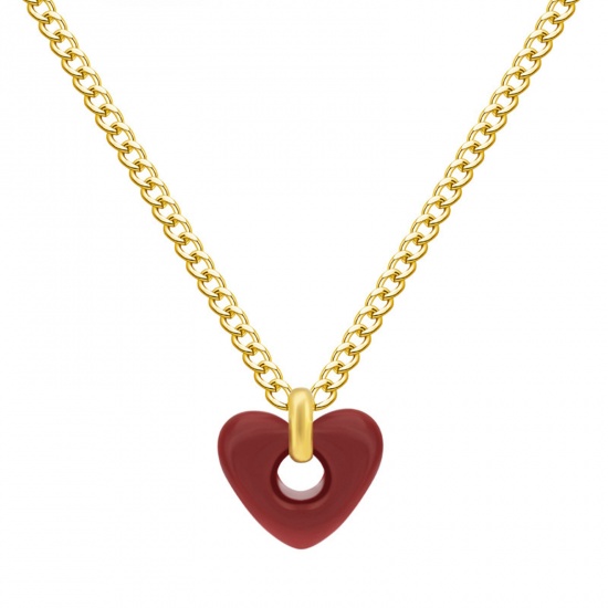 Picture of 304 Stainless Steel Valentine's Day Necklace Gold Plated Red Heart 40cm(15 6/8") long, 1 Piece